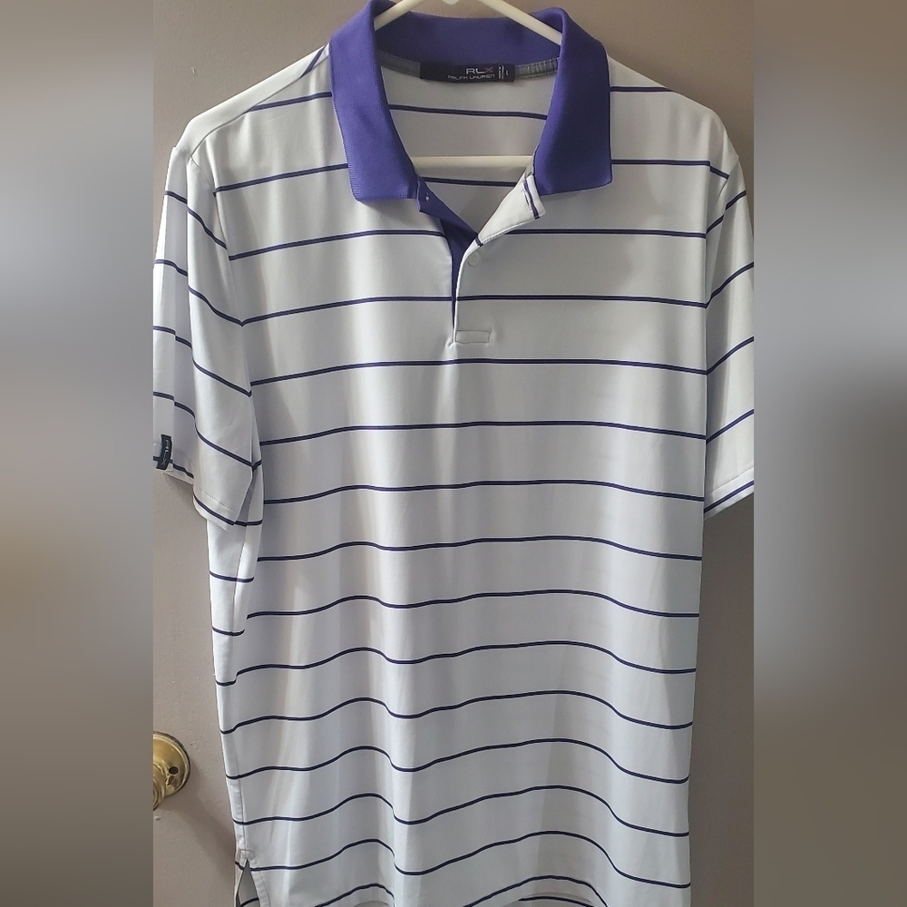 Ralph Lauren White and Purple Striped Polo Shirt. Sz L - Picture 4 of 5